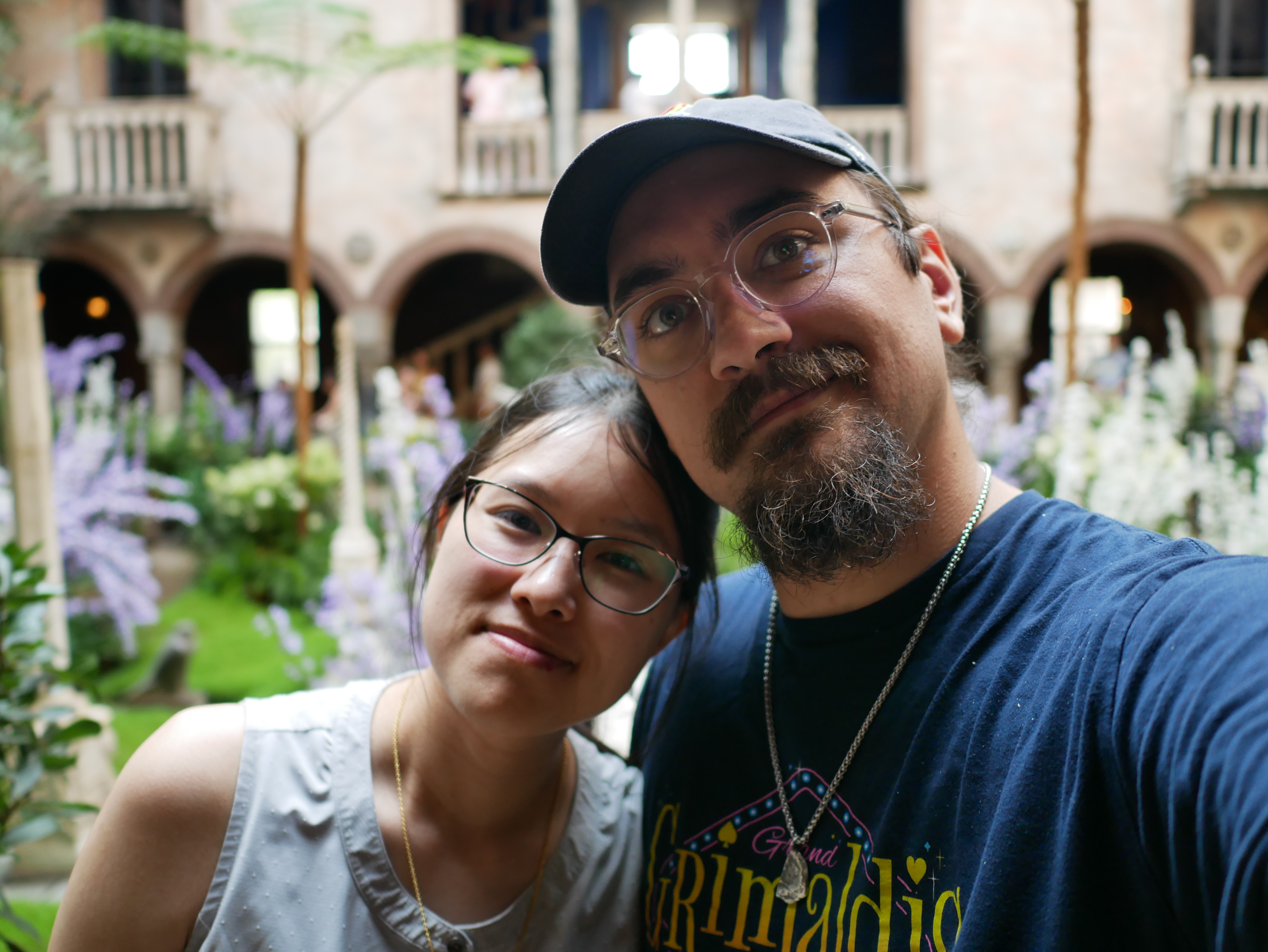 Megan and Andrew in the courtyard of the Isabella Stewart Gardner museum in Boston.